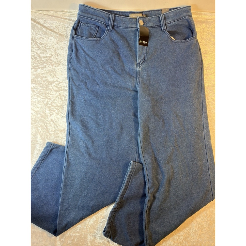 Torrid Jeans Womens 10R Blue Wide Leg French Terry High Rise Stretch NWT